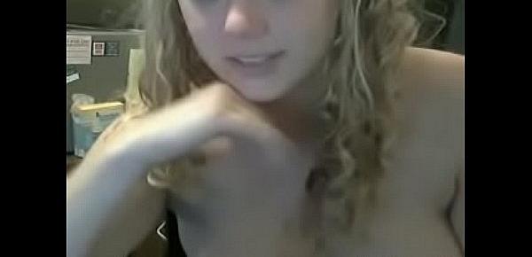  Curly blonde BBW shows her tits and pussy